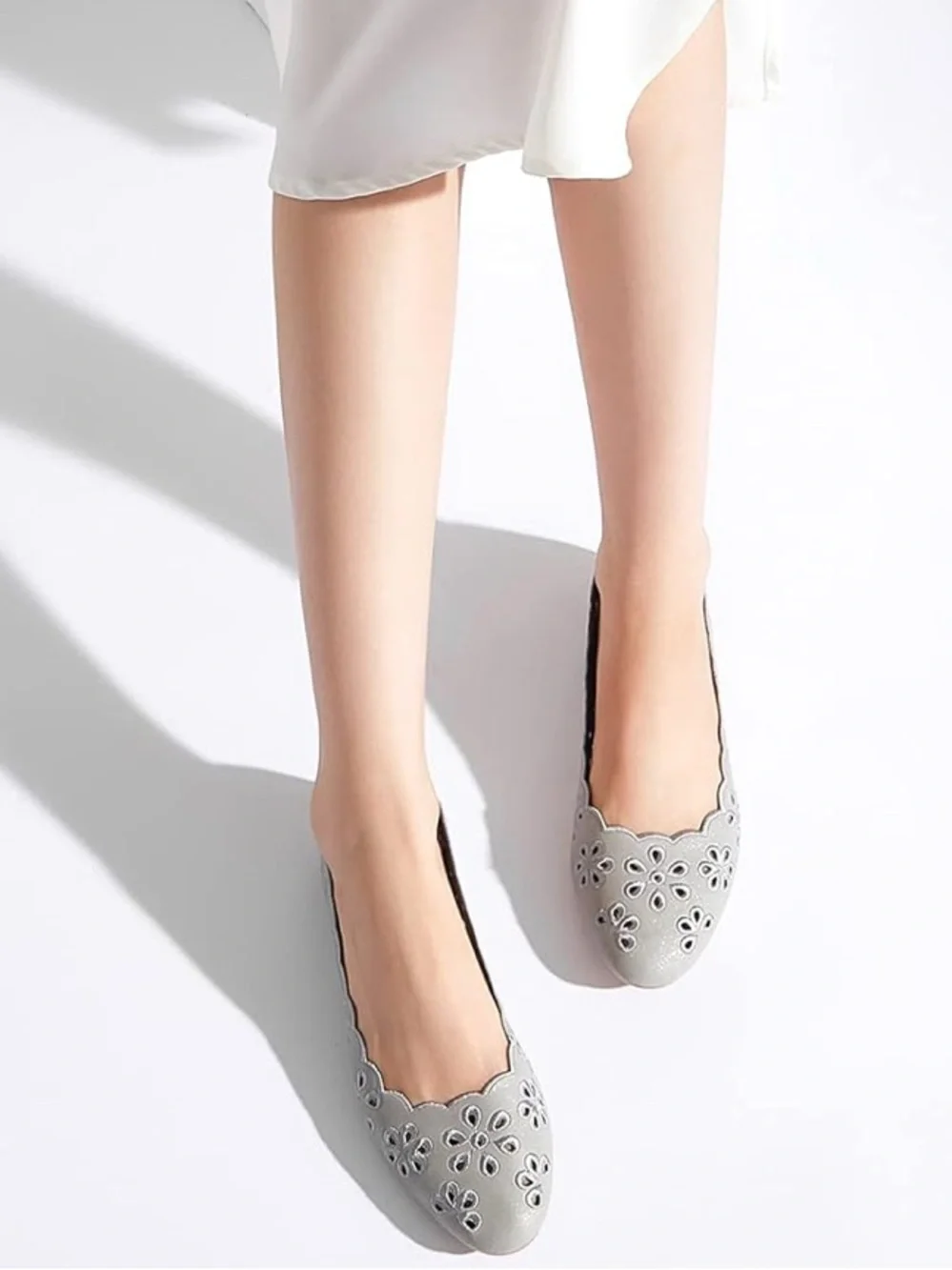 Women’s Grey Ballet Flats Size 7.5 | Eyelet Cutout Slip-On | NWOT